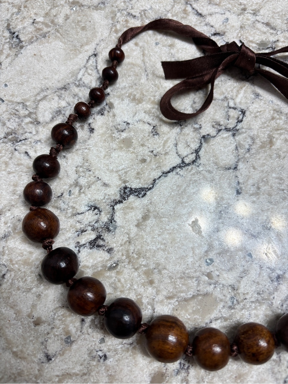 Elegant Brown Wooden Beaded Necklace - Picture 5 of 9